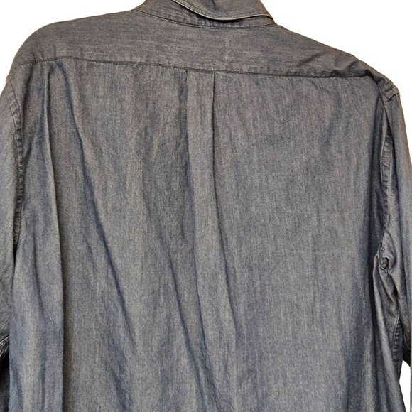 Chesapeake Bay Outfitters Shirt Mens XL Blue Jean Denim Long Sleeve Suede Patch - Picture 5 of 8